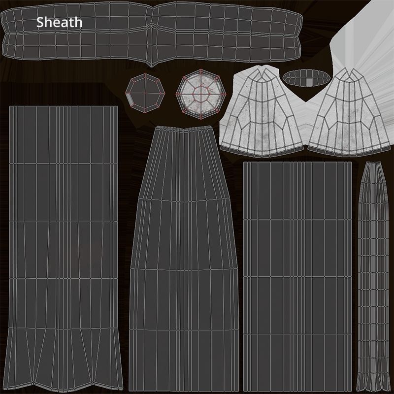 Collection medieval swords 01-05 plus old textures and sheaths 3D model_26