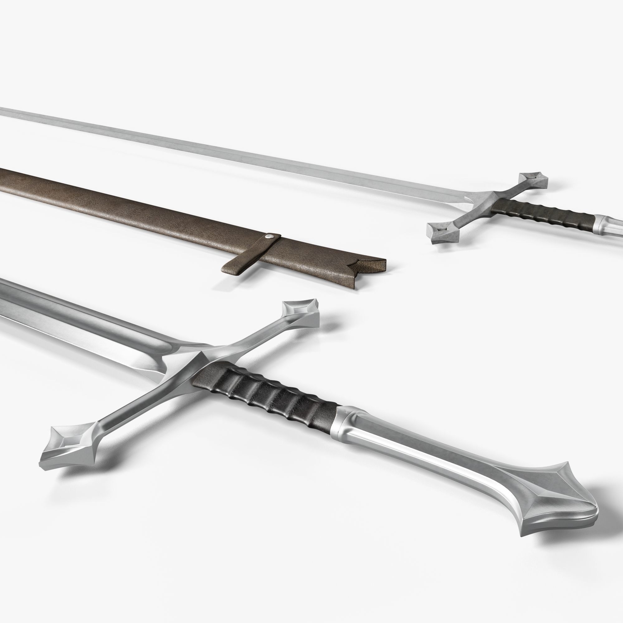 Collection medieval swords 01-05 plus old textures and sheaths 3D model_10