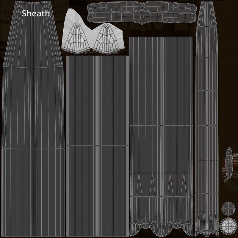 Collection medieval swords 01-05 plus old textures and sheaths 3D model_15