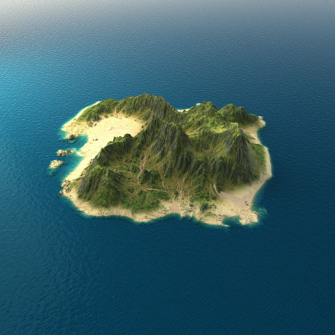 Tropical Island Terrain 1 Low-poly 3D model_3