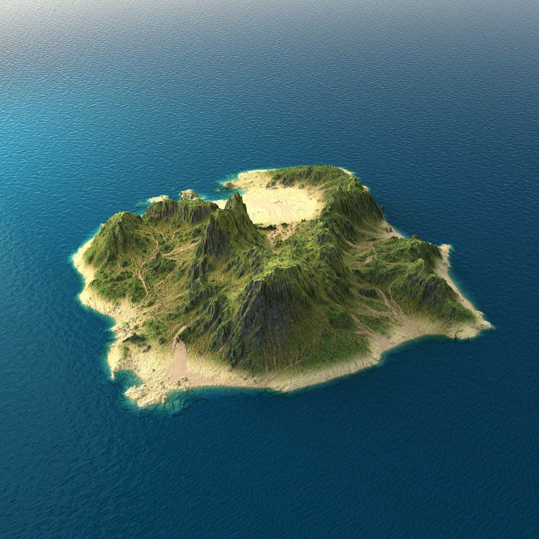 Tropical Island Terrain 1 Low-poly 3D model_1