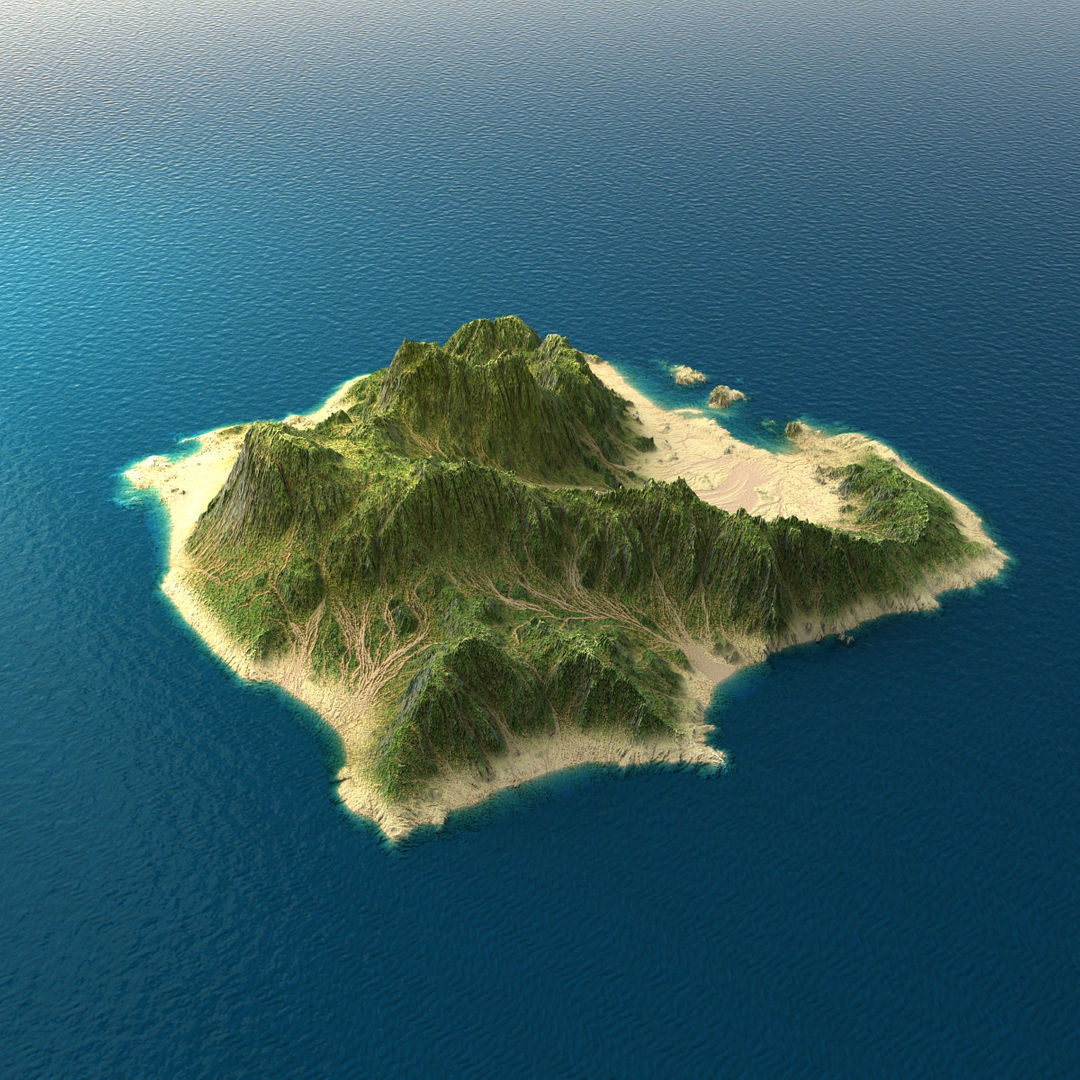 Tropical Island Terrain 1 Low-poly 3D model_2