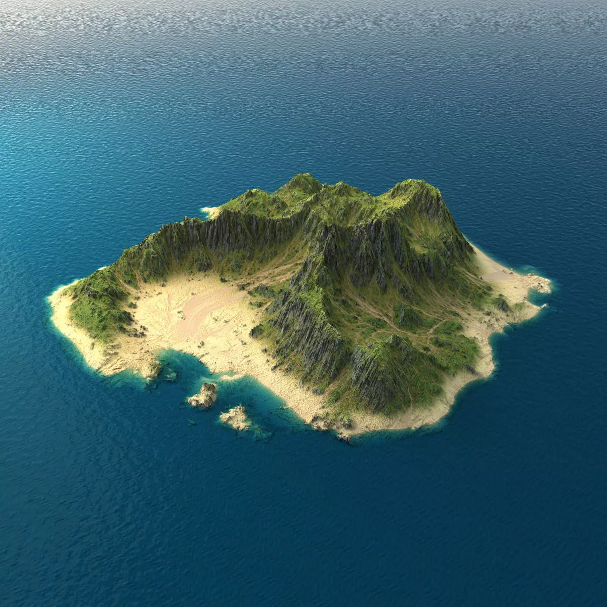 Tropical Island Terrain 1 Low-poly 3D model_0
