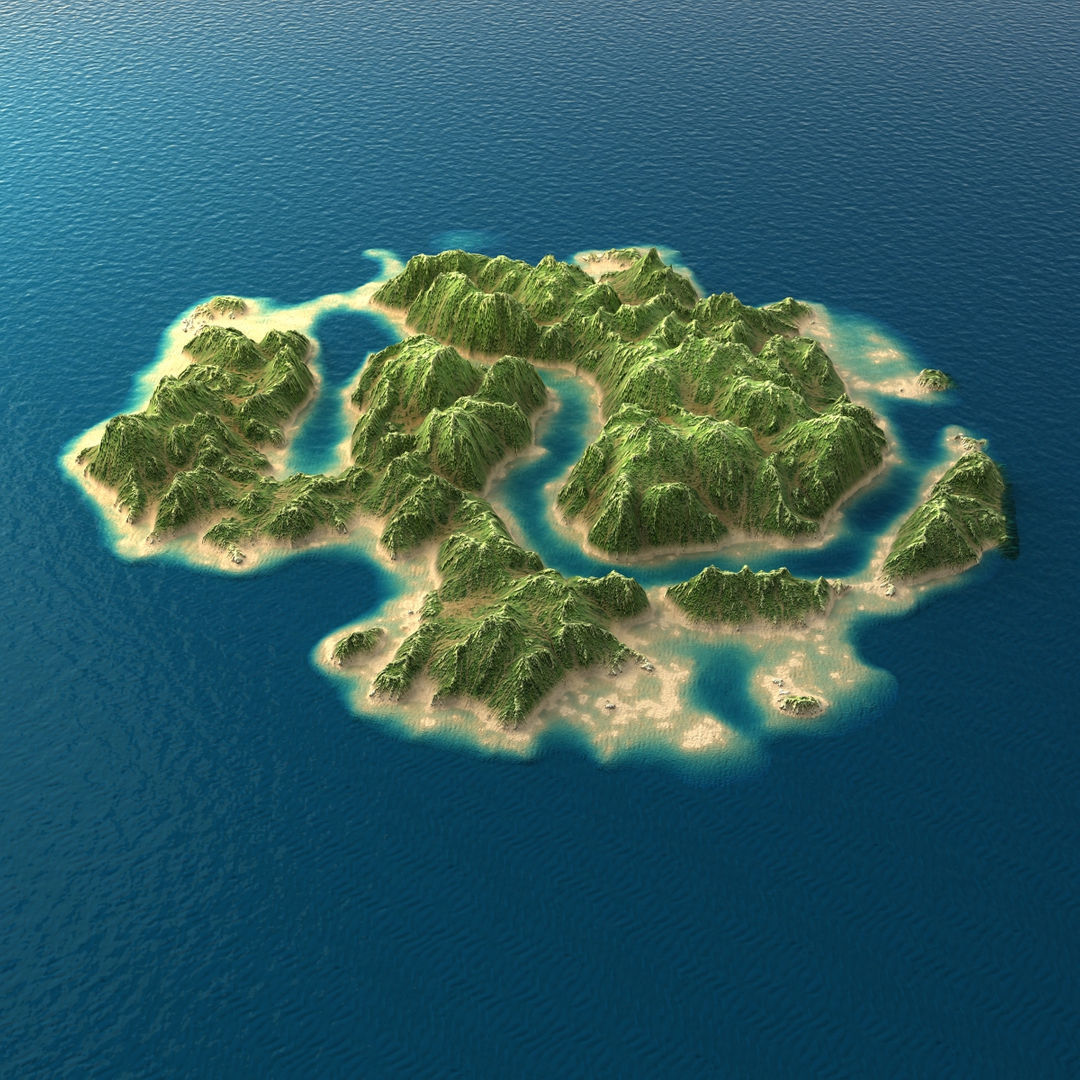 Tropical Island Terrain 2 Low-poly 3D model_1
