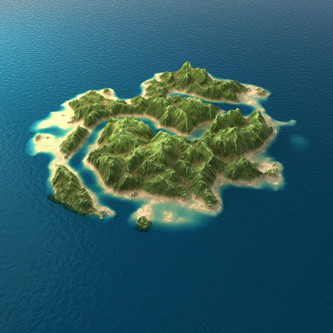 Tropical Island Terrain 2 Low-poly 3D model_3