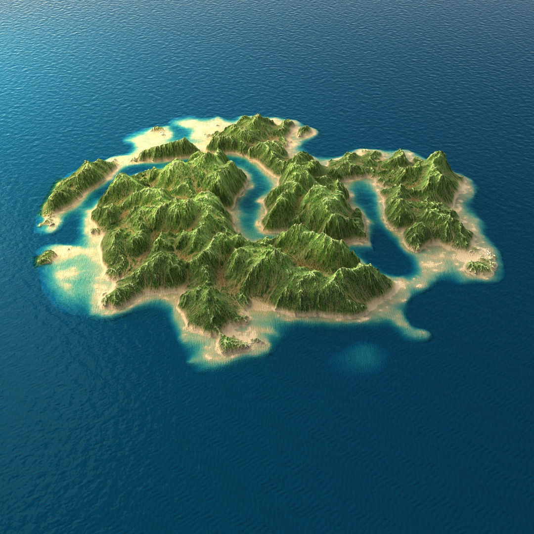 Tropical Island Terrain 2 Low-poly 3D model_4