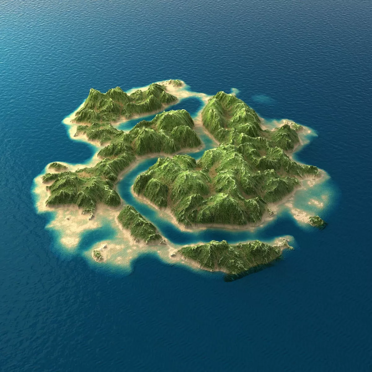 Tropical Island Terrain 2 Low-poly 3D model_0