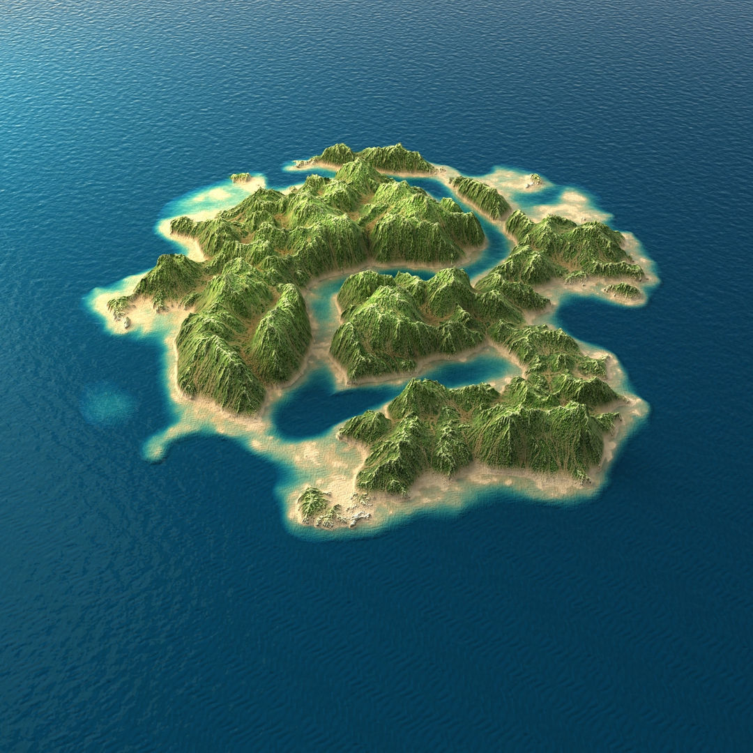 Tropical Island Terrain 2 Low-poly 3D model_2