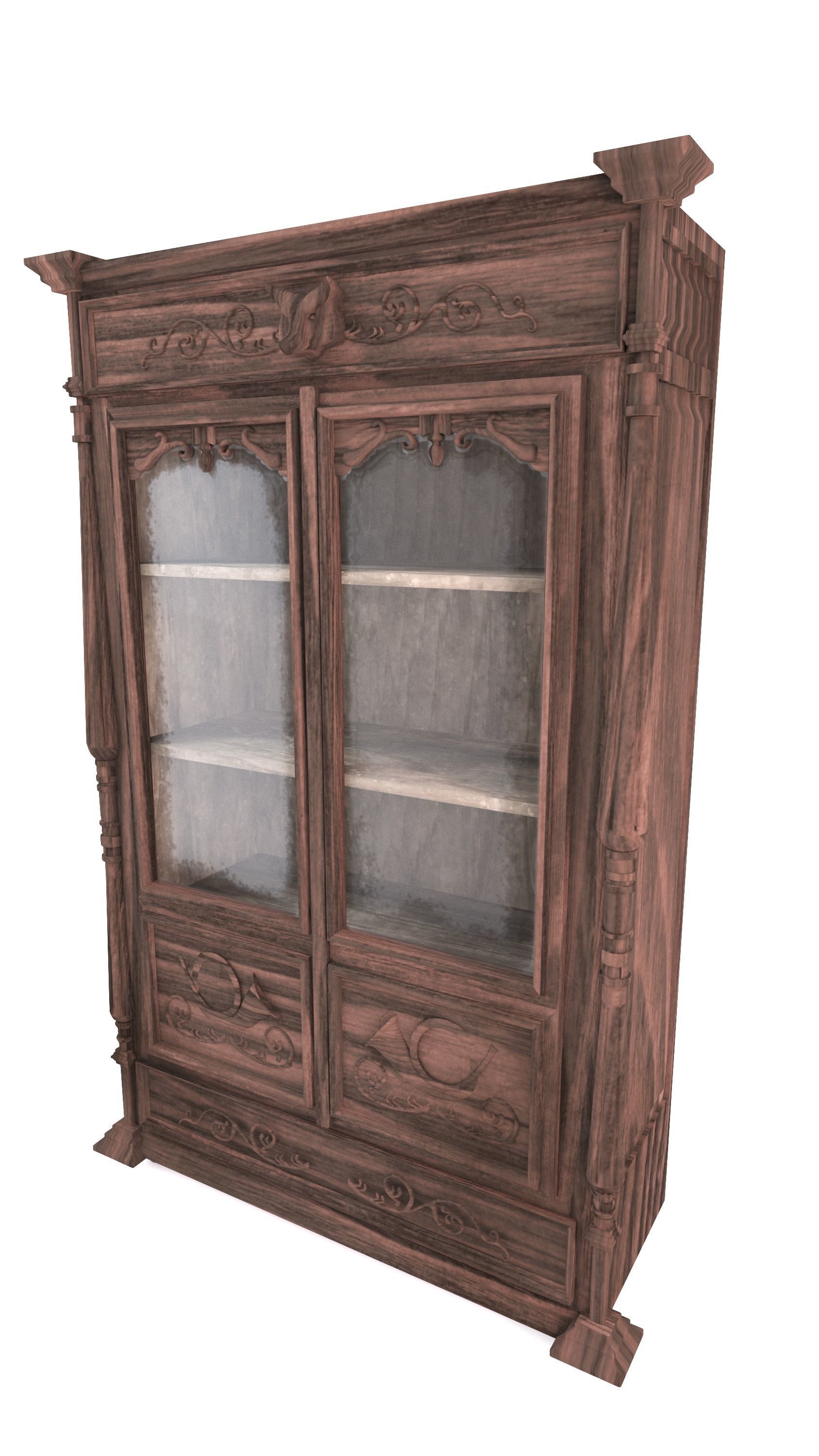Hunting-style bookcase 3D model_3