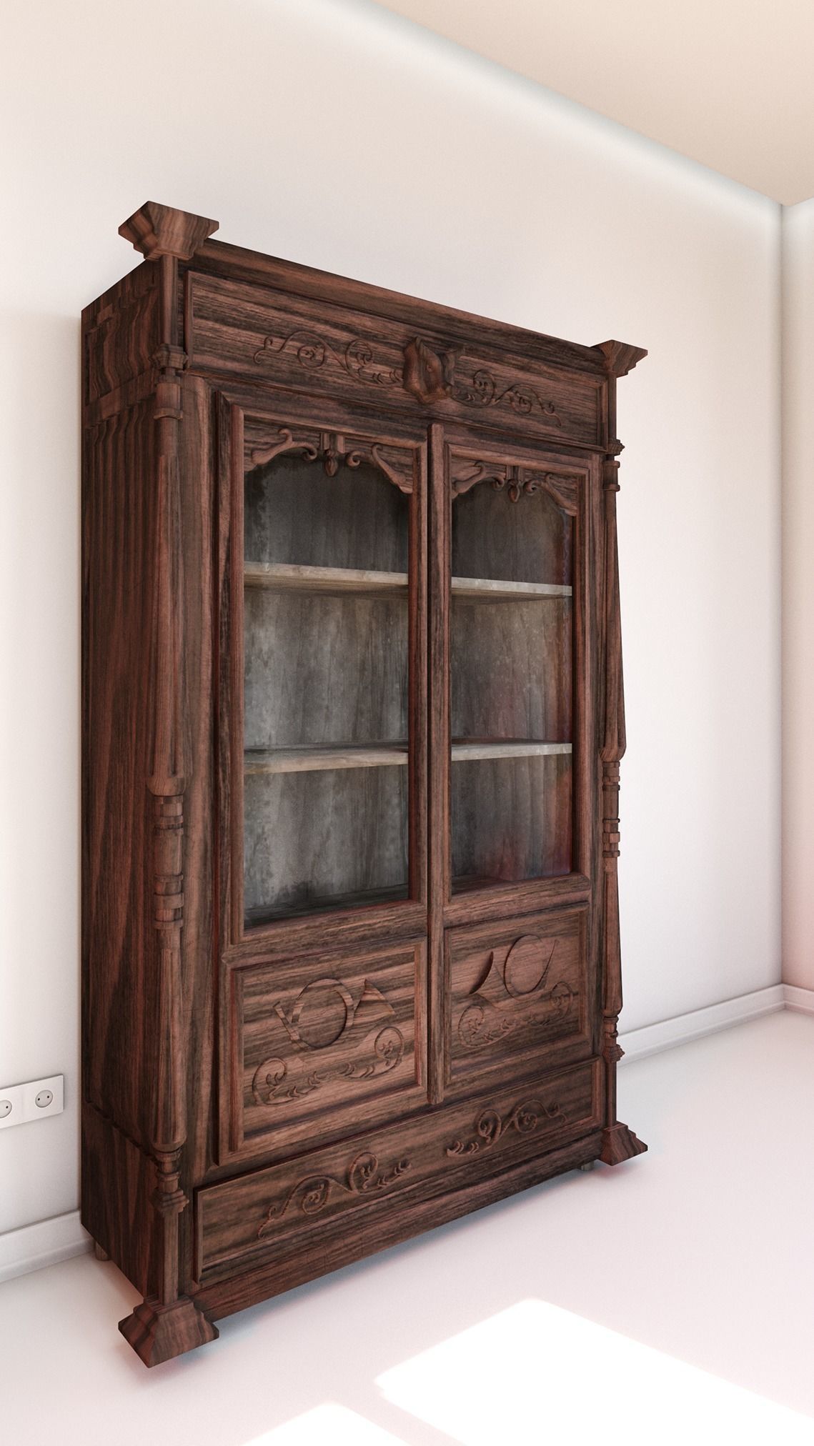 Hunting-style bookcase 3D model_1