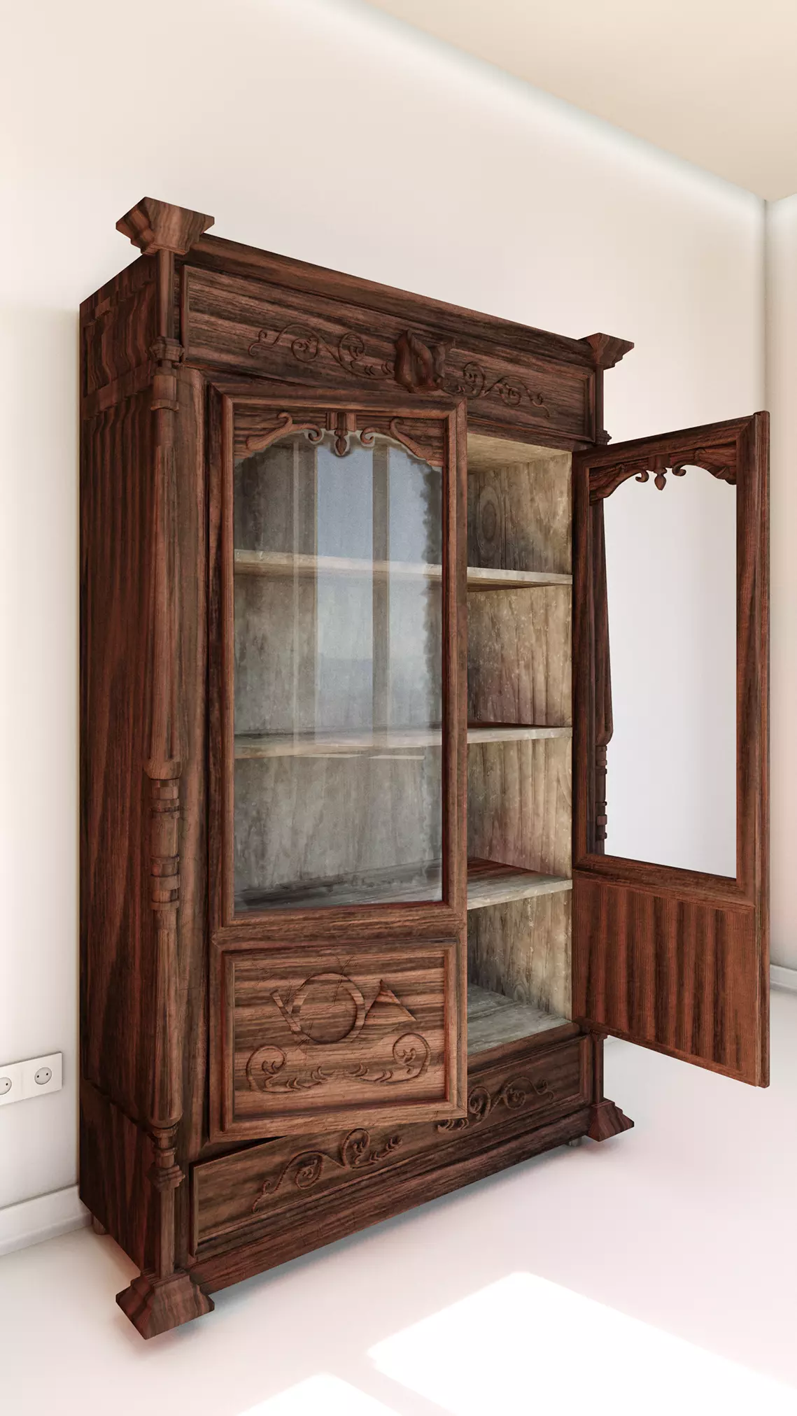 Hunting-style bookcase 3D model_0