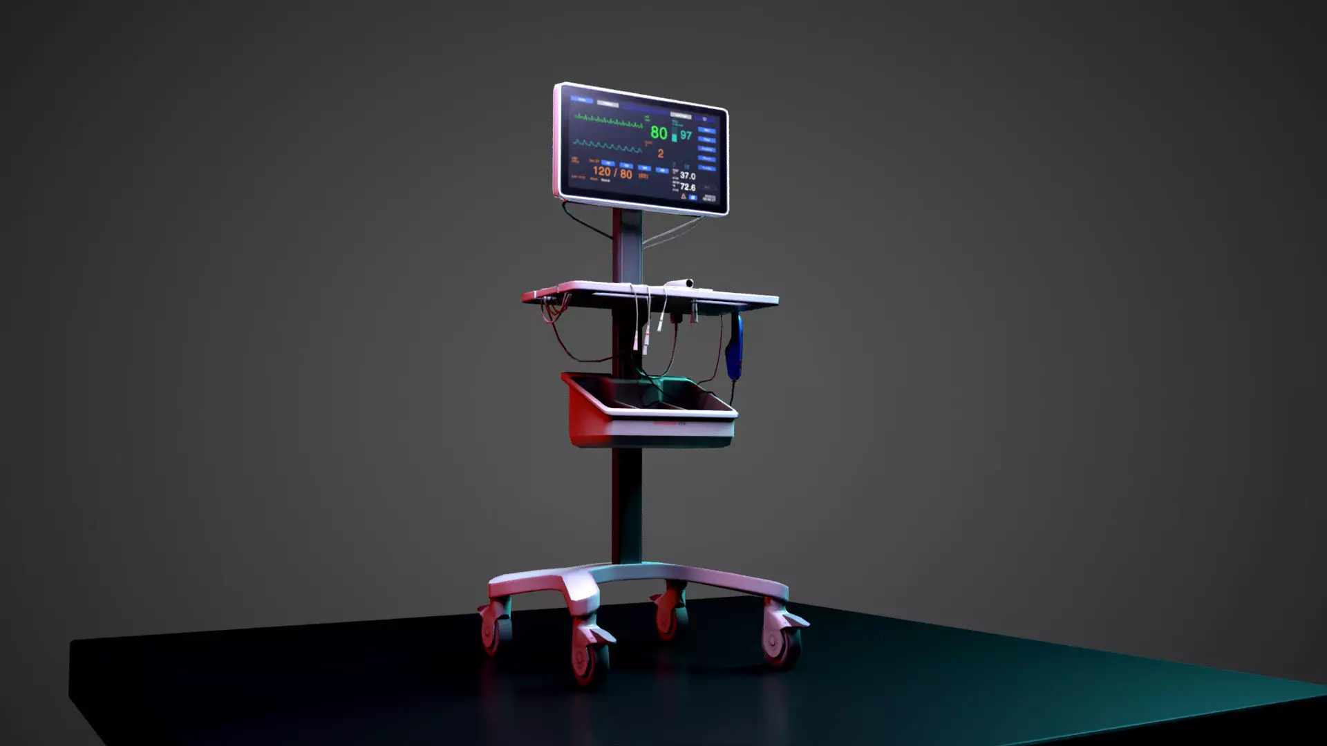 ECG Machine Low-poly 3D model_0