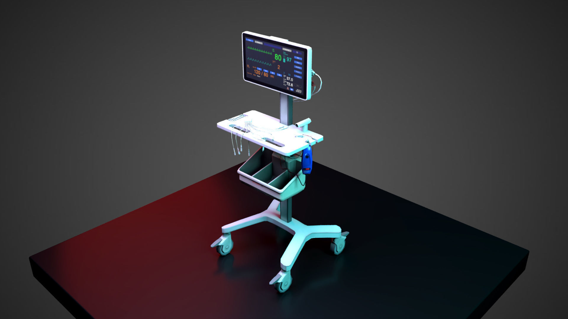 ECG Machine Low-poly 3D model_2