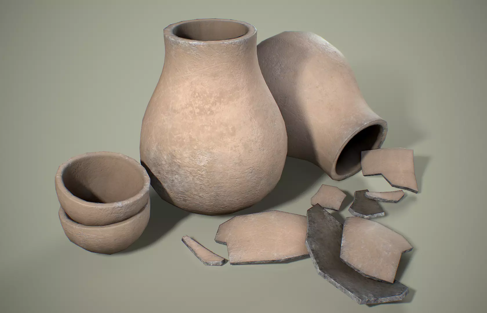 Medieval Clay Pots Low-Poly FREE Free low-poly 3D model