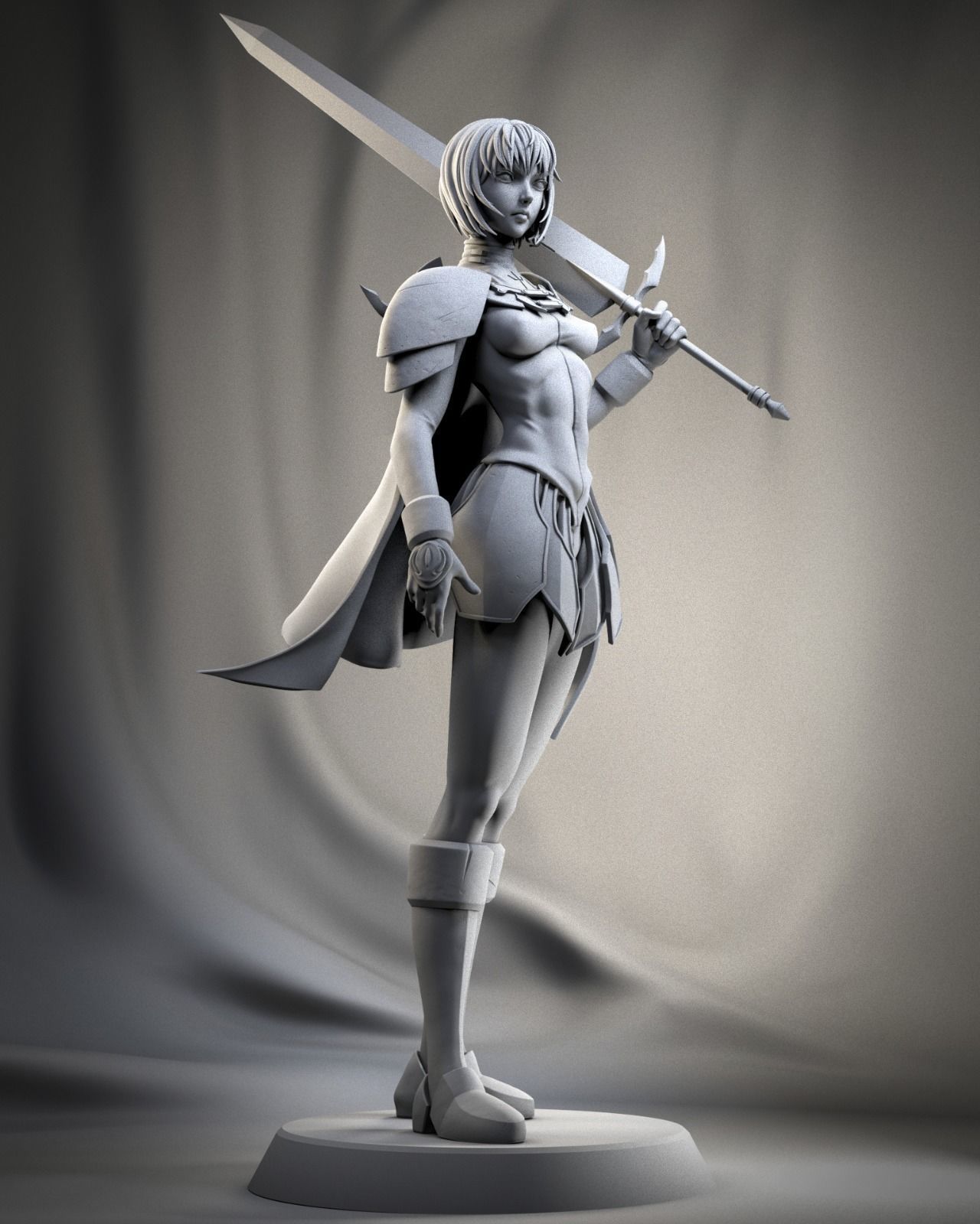 Clare 3D Print statue of woman holding sword 3D print model_6
