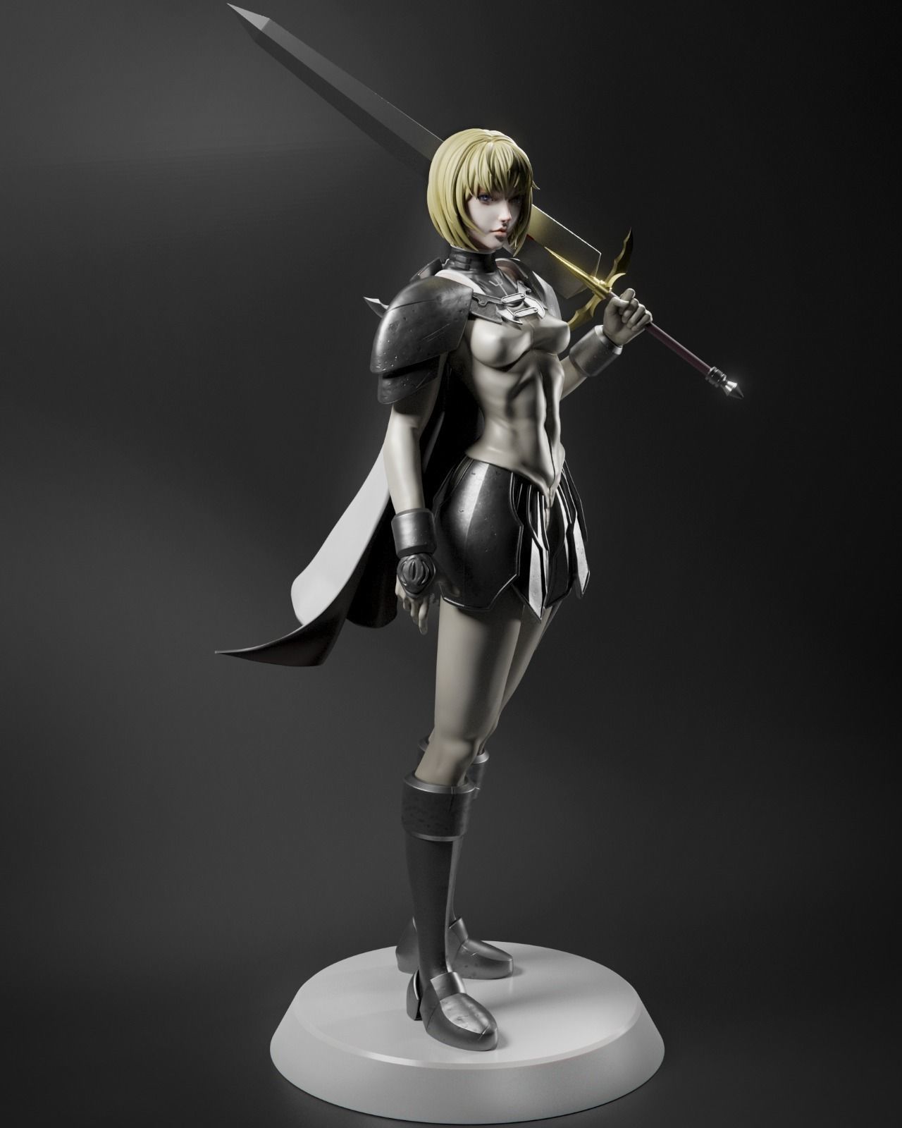 Clare 3D Print statue of woman holding sword 3D print model_3