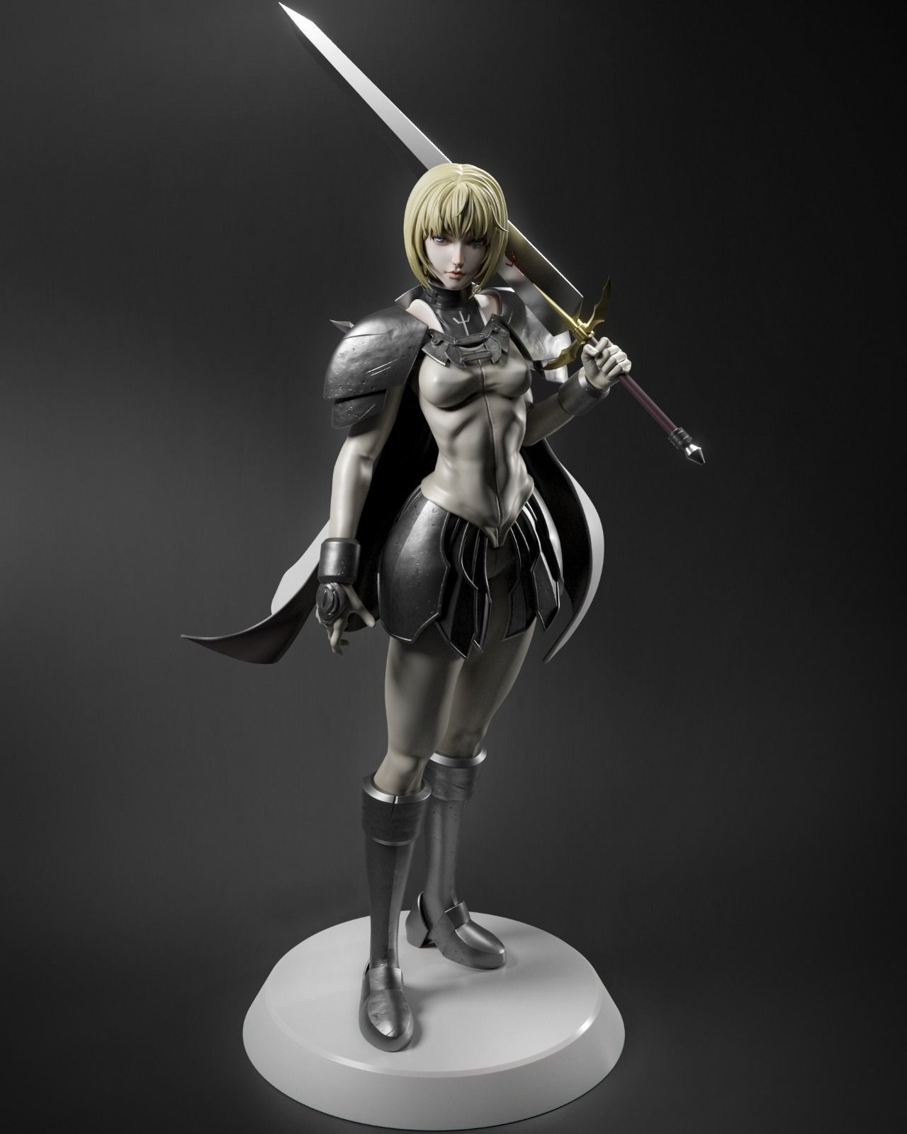 Clare 3D Print statue of woman holding sword 3D print model_1