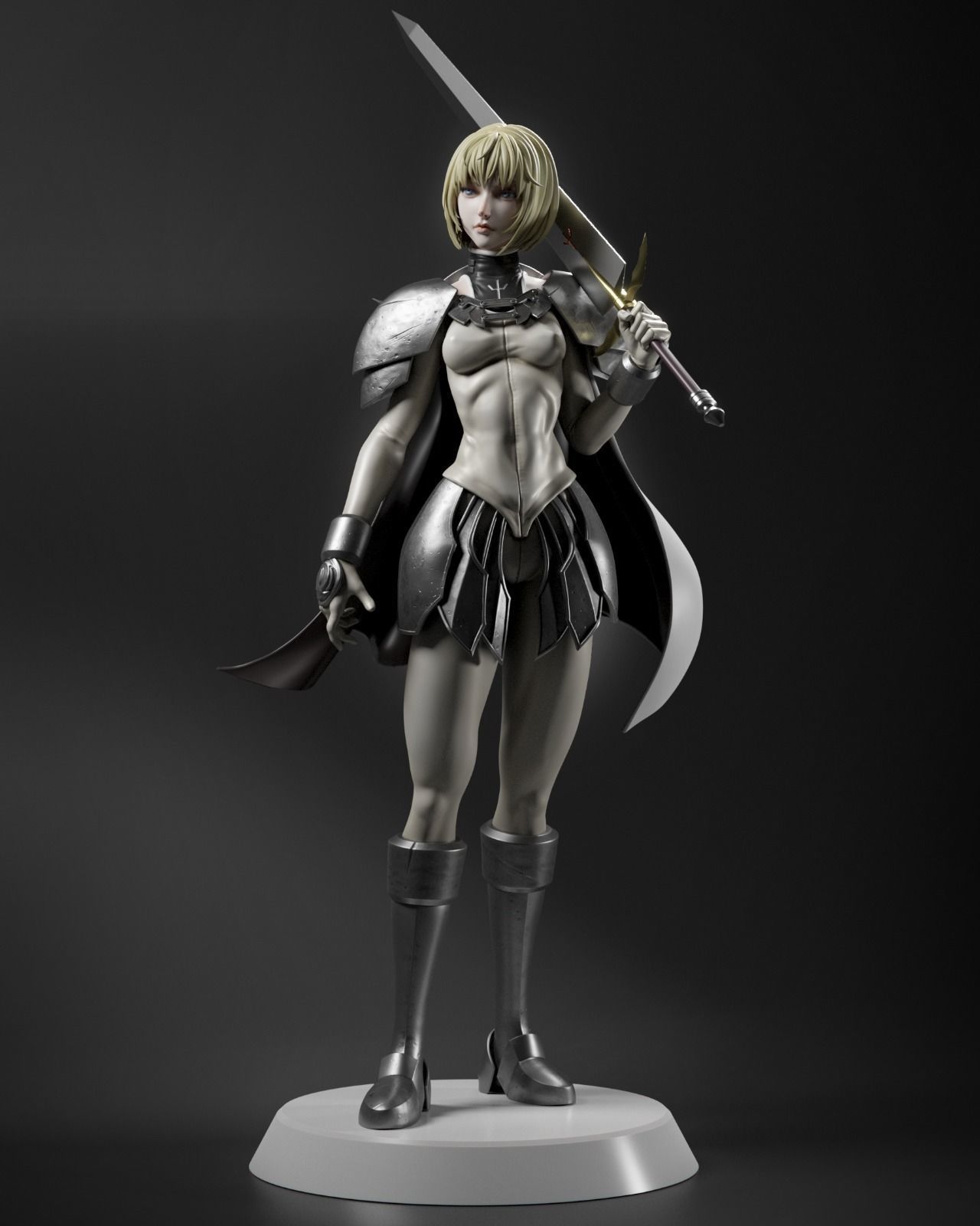 Clare 3D Print statue of woman holding sword 3D print model_2