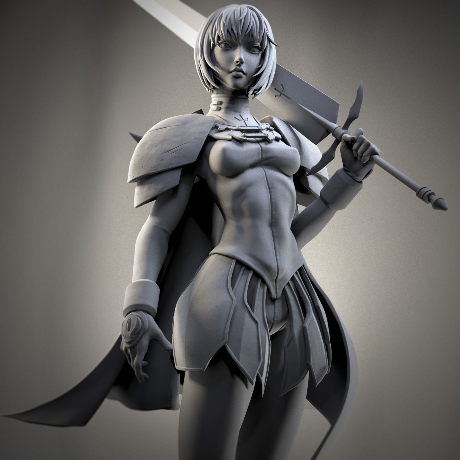 Clare 3D Print statue of woman holding sword 3D print model_4