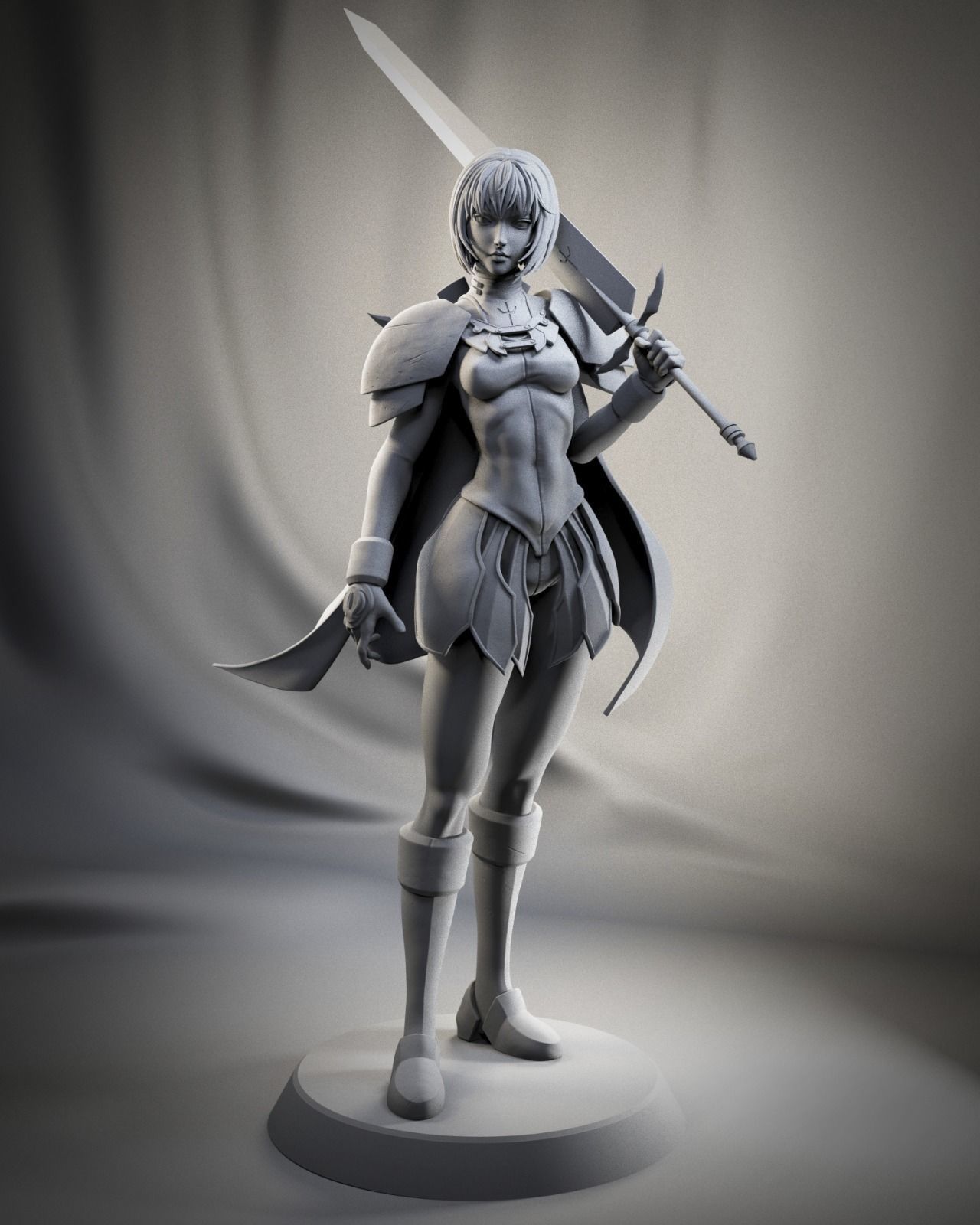 Clare 3D Print statue of woman holding sword 3D print model_5