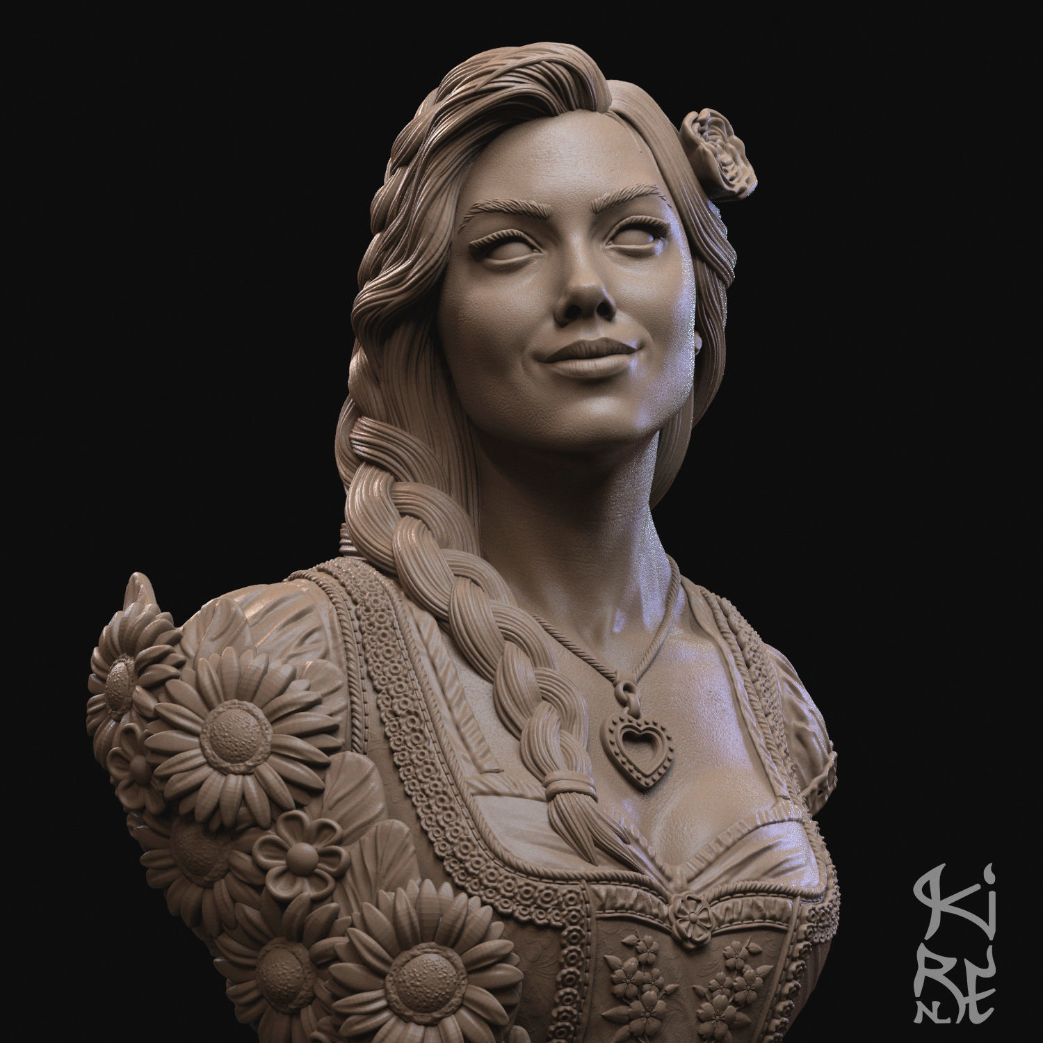 Charlotte STL Bust european woman 3D print model_6