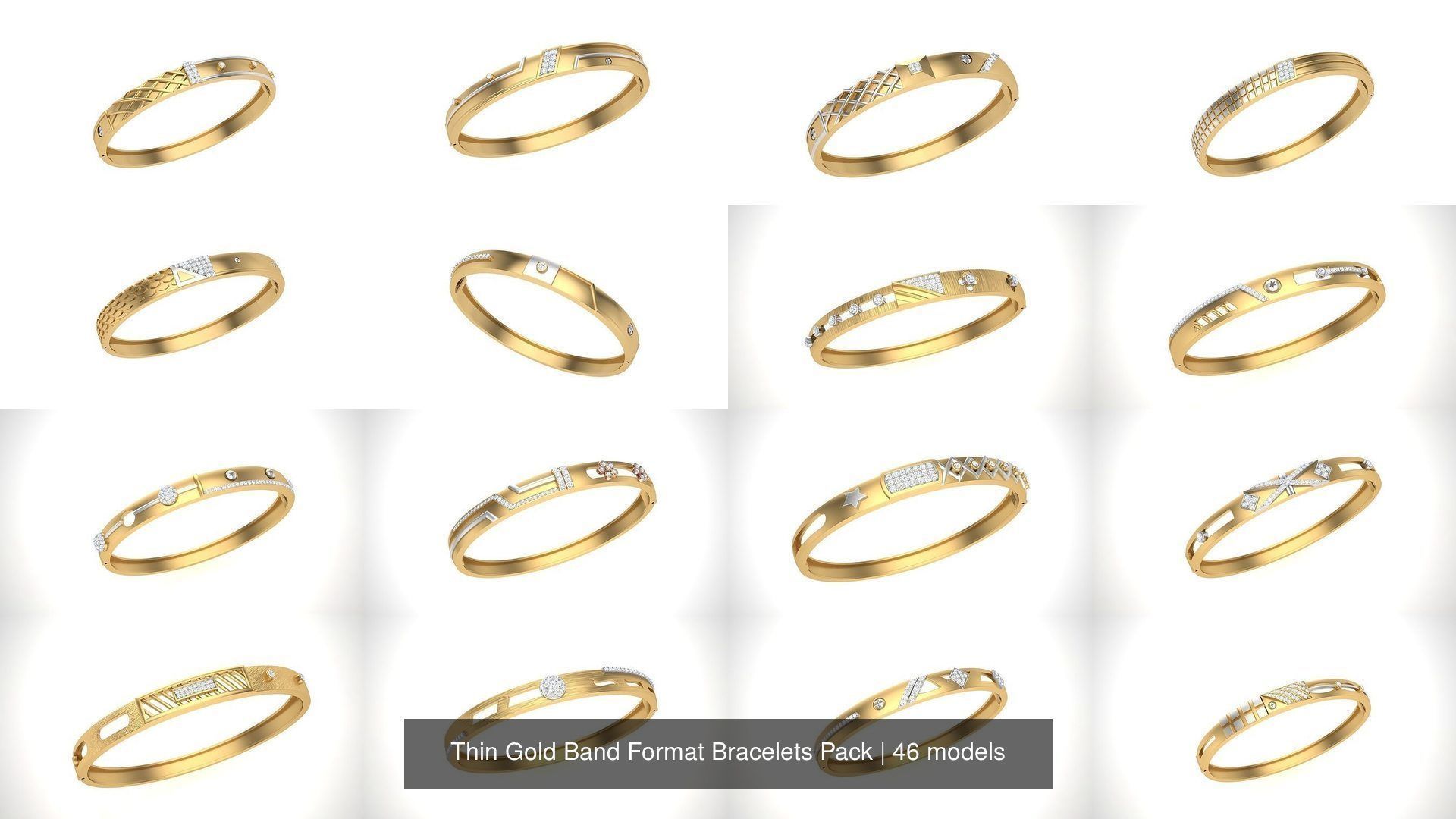 46 Thin Gold Band Format Bracelets Pack 3D Model Collection_2