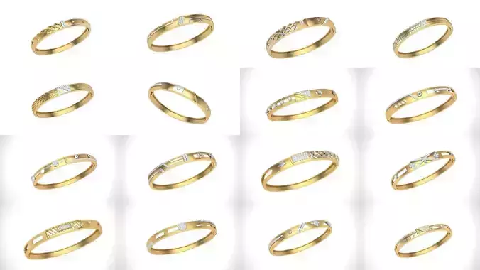 46 Thin Gold Band Format Bracelets Pack 3D Model Collection