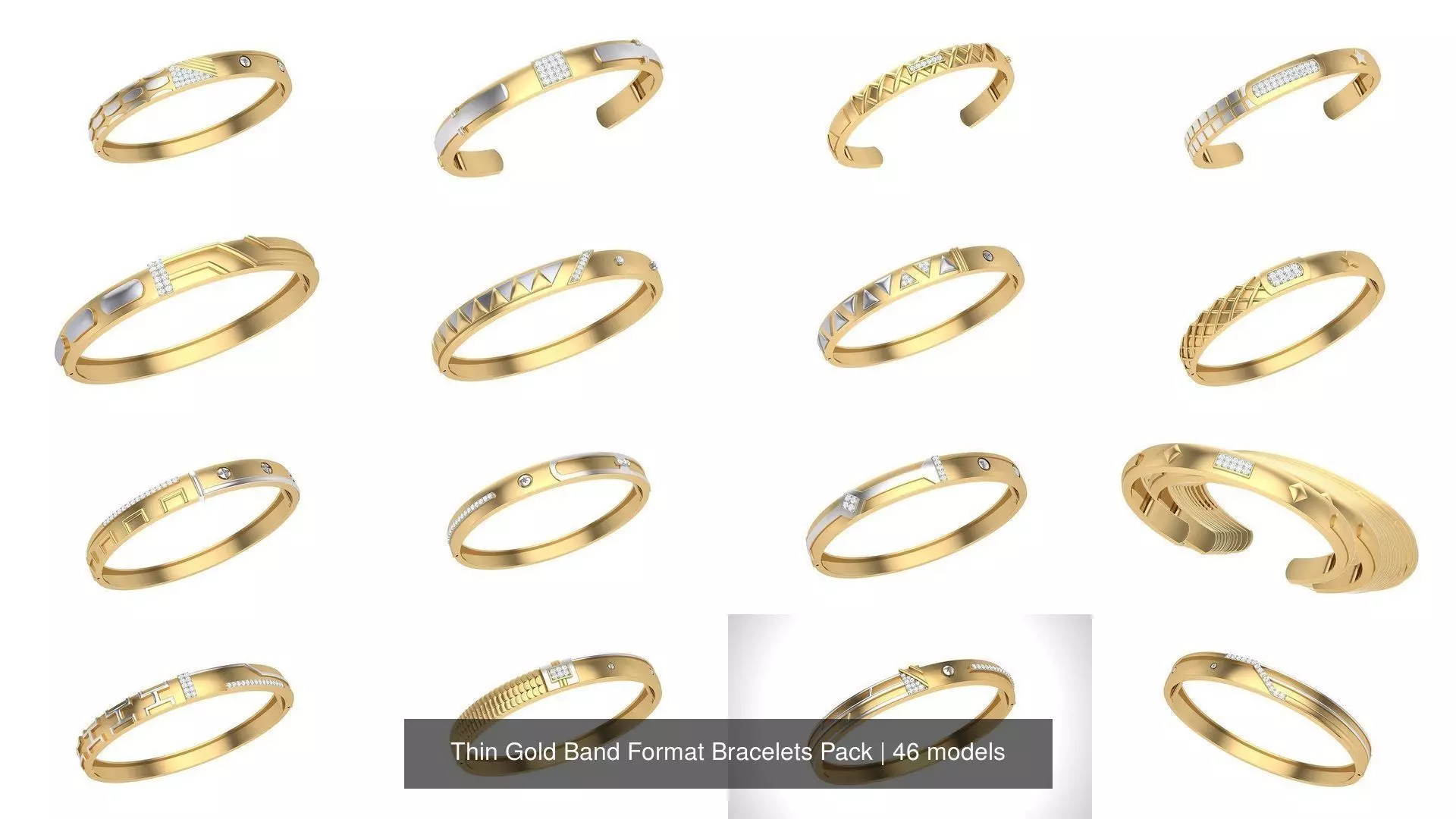 46 Thin Gold Band Format Bracelets Pack 3D Model Collection_1