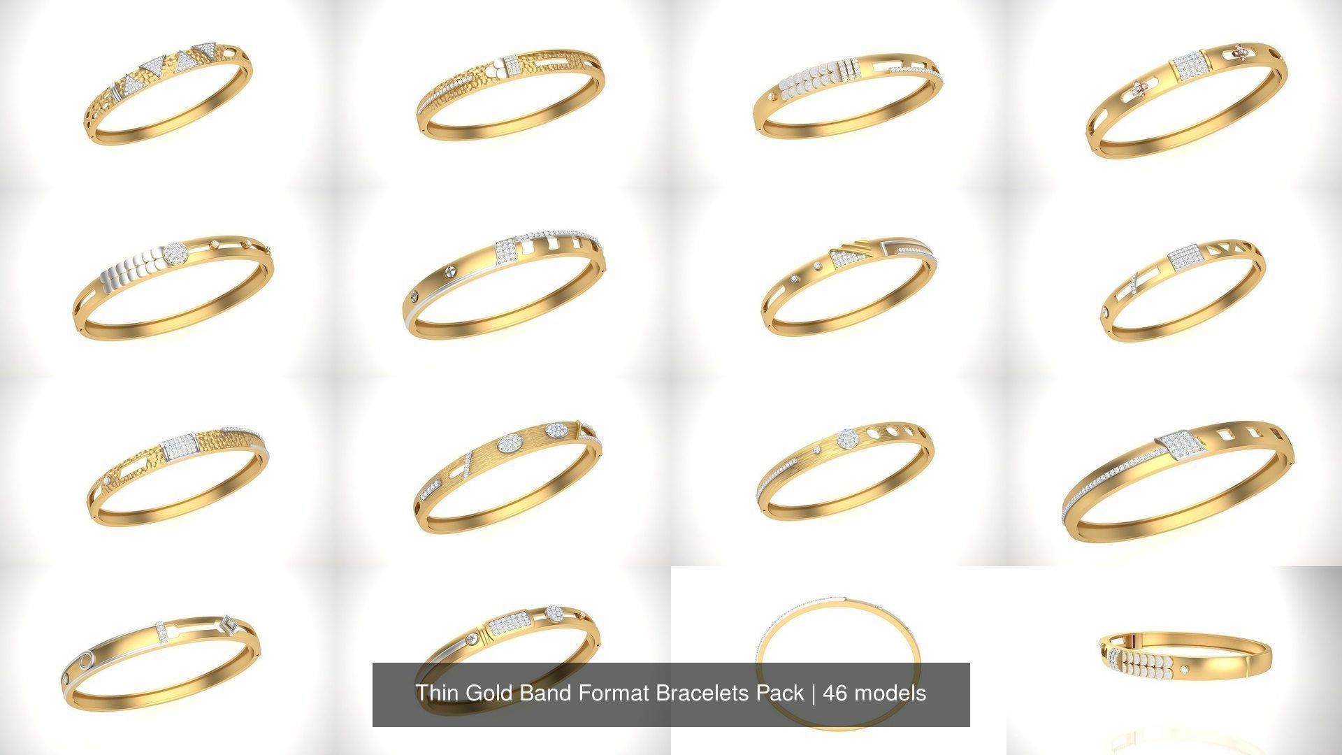 46 Thin Gold Band Format Bracelets Pack 3D Model Collection_4