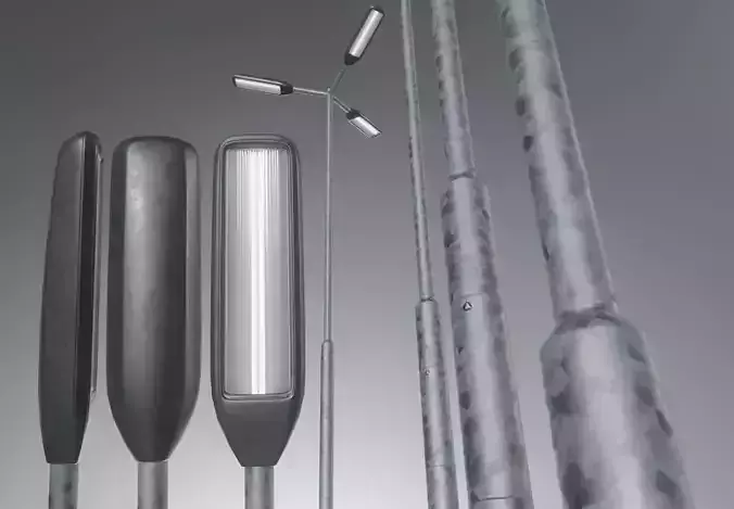 Street Light 3 Galvanized F3 M1 K0 4500 mm Low-poly 3D model