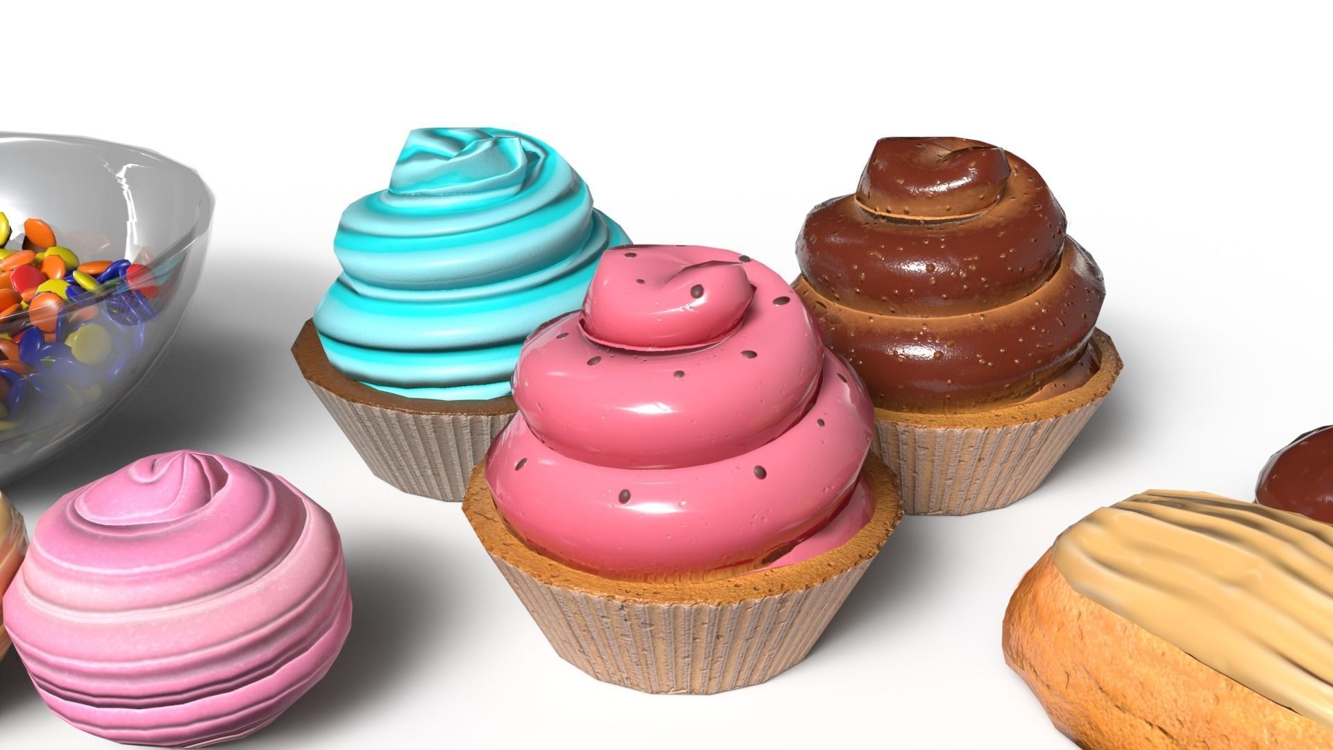 Dessert collection group of pastries Low-poly 3D model_3