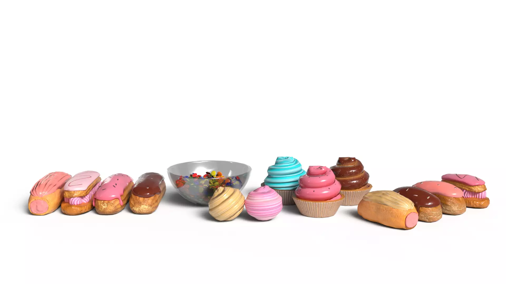 Dessert collection group of pastries Low-poly 3D model_0