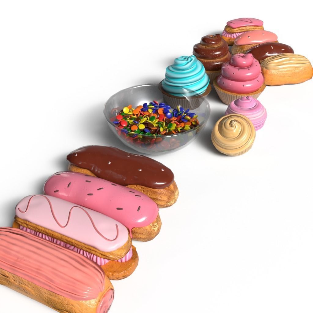 Dessert collection group of pastries Low-poly 3D model_5