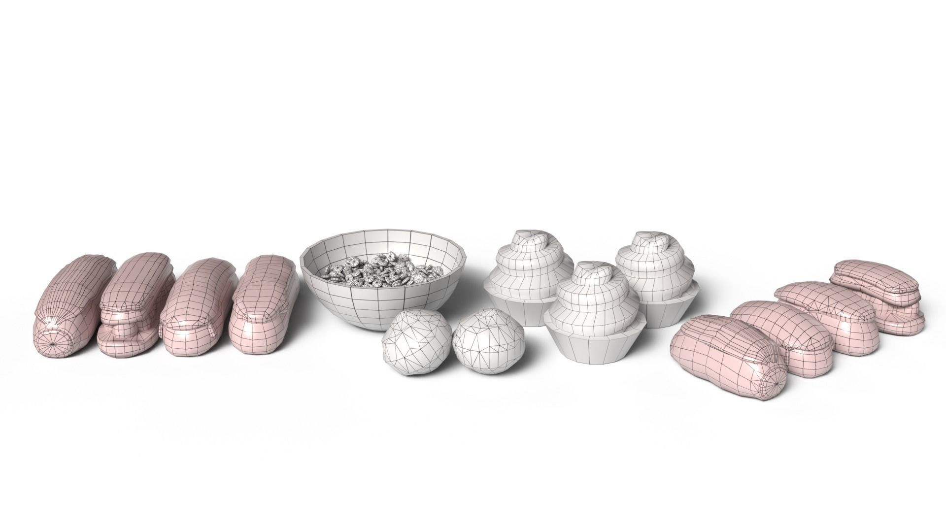 Dessert collection group of pastries Low-poly 3D model_6