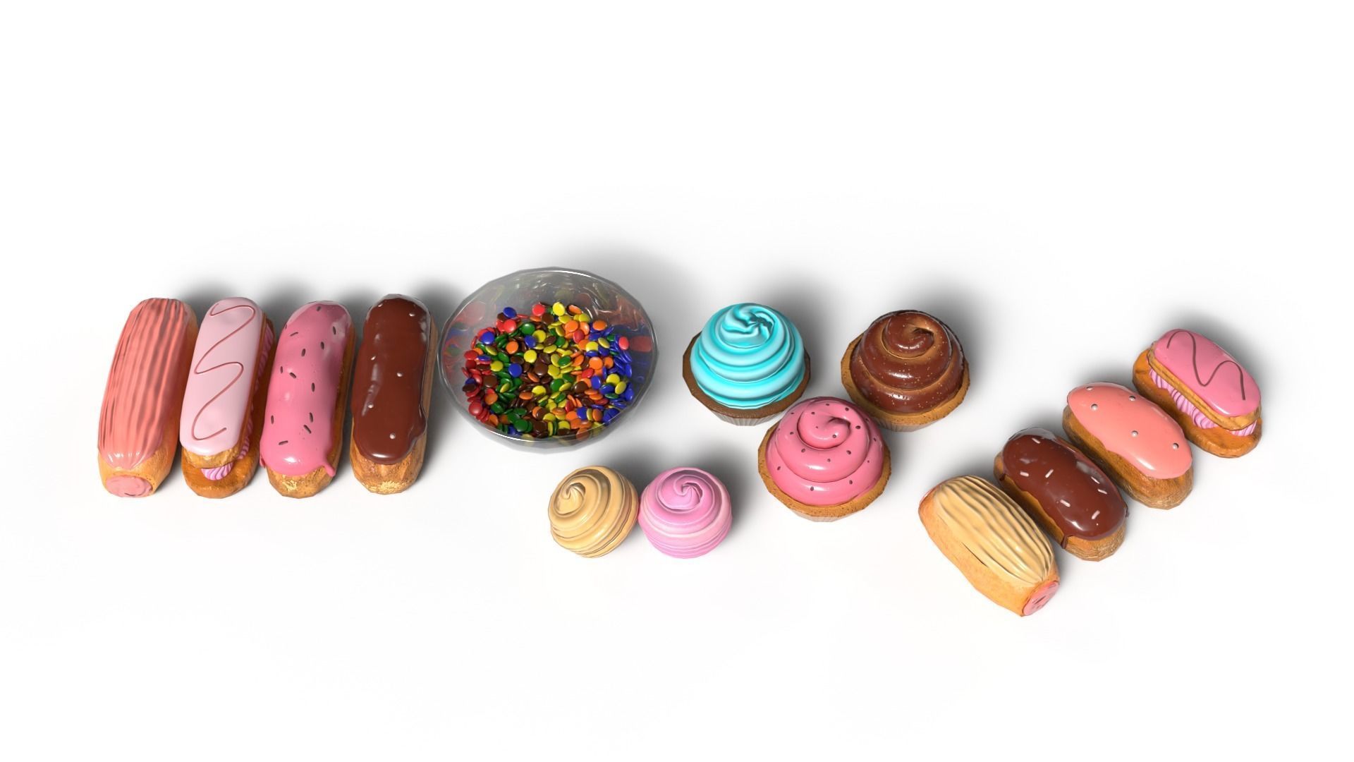 Dessert collection group of pastries Low-poly 3D model_4