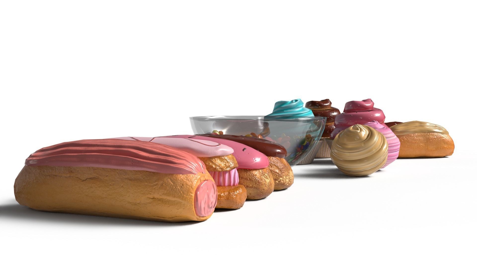 Dessert collection group of pastries Low-poly 3D model_1