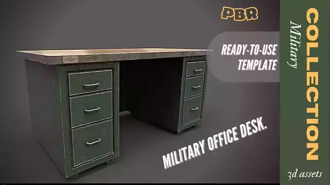 Military office desk 3D Low-poly Low-poly 3D model