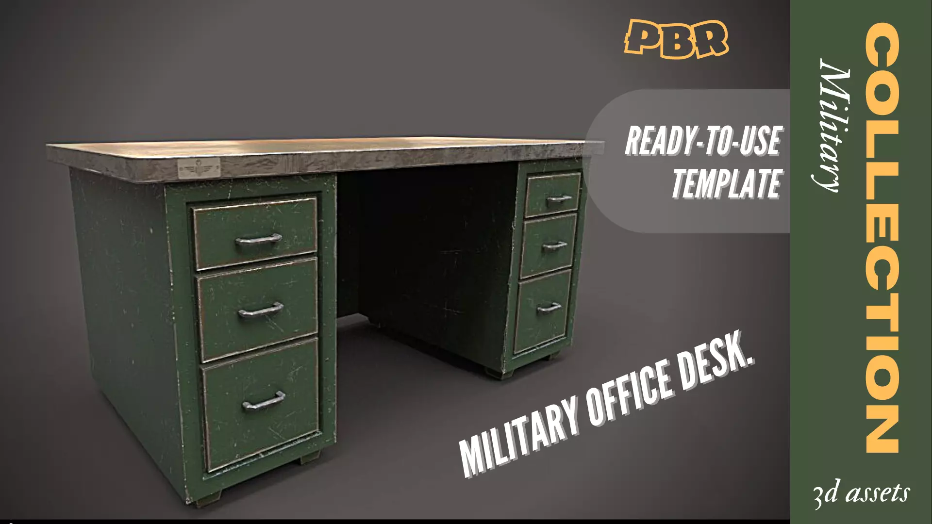 Military office desk 3D Low-poly Low-poly 3D model_0
