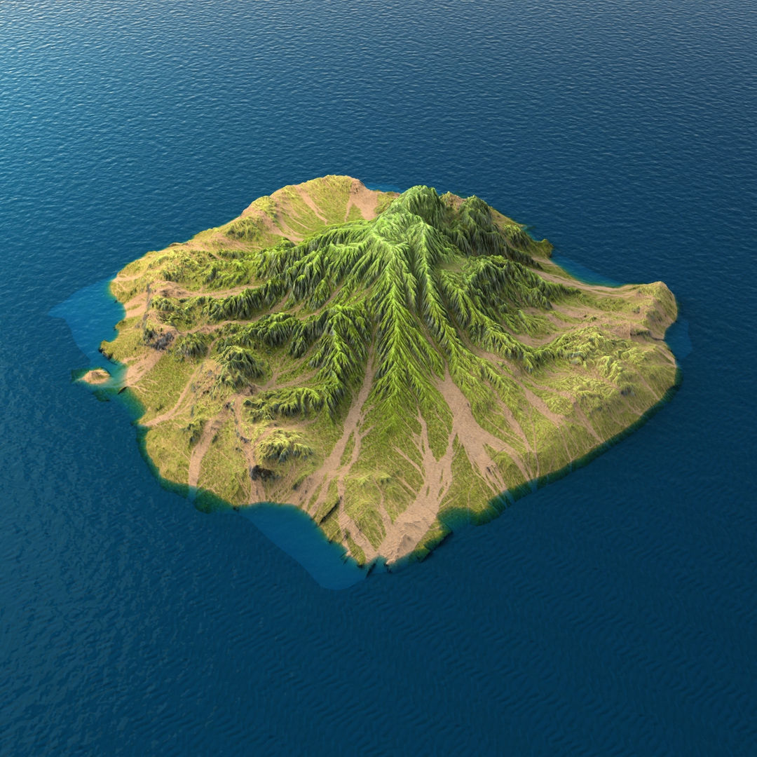 Tropical Island Terrain 7 Low-poly 3D model_1