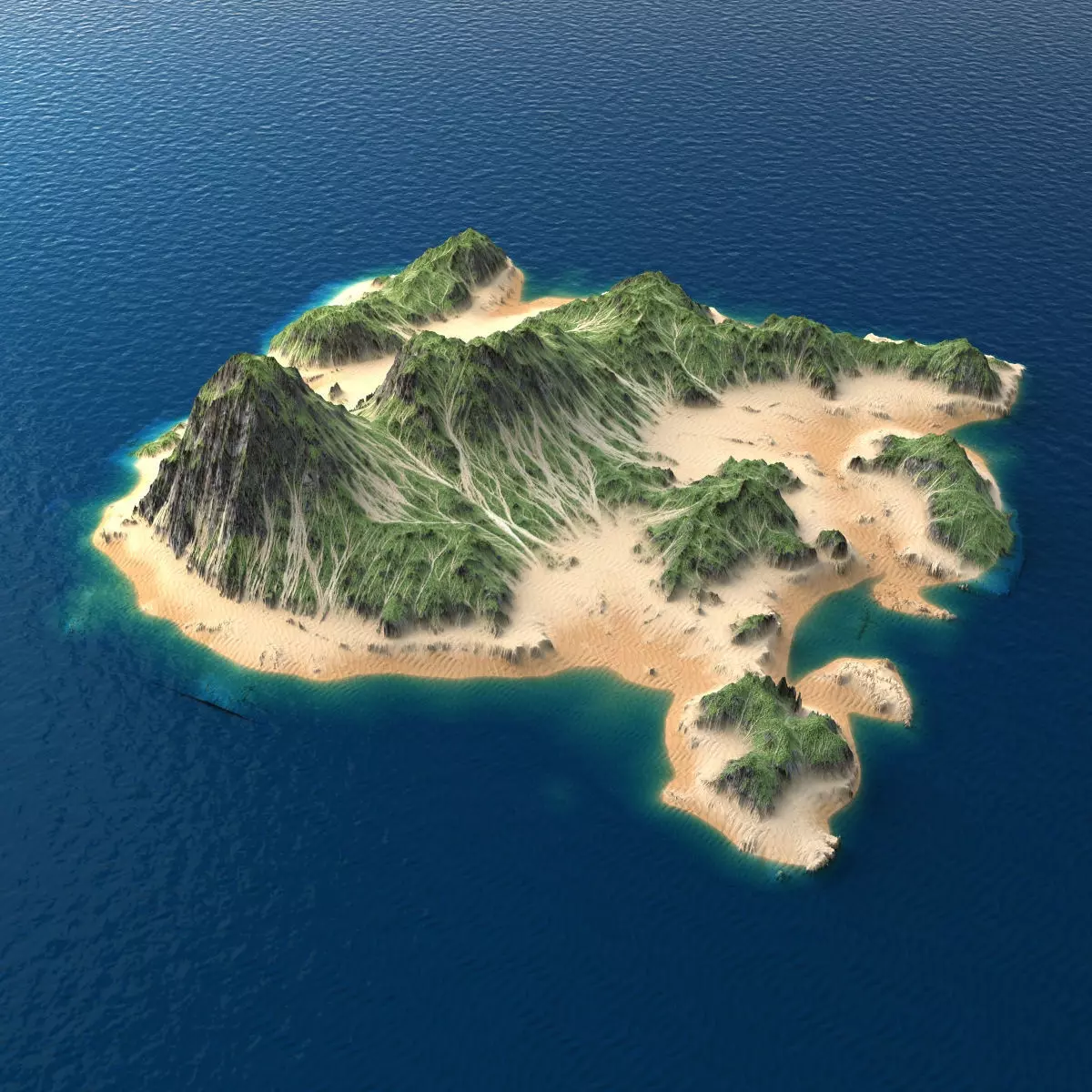 Tropical Island Terrain 9 Low-poly 3D model_0