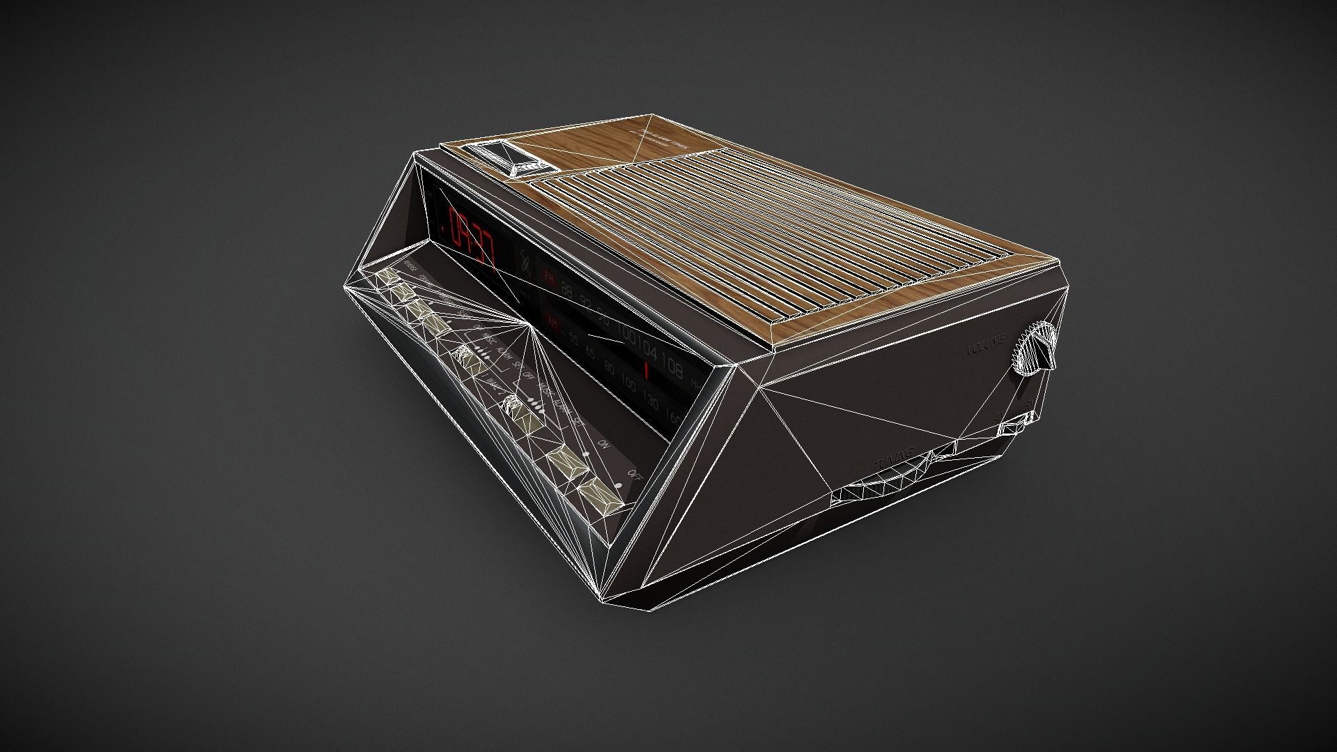 Electronic Alarm Clock Radio Vintage Low-poly 3D model_7