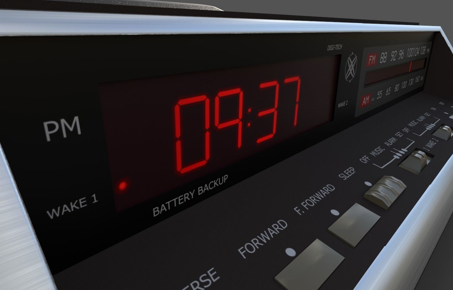 Electronic Alarm Clock Radio Vintage Low-poly 3D model_4