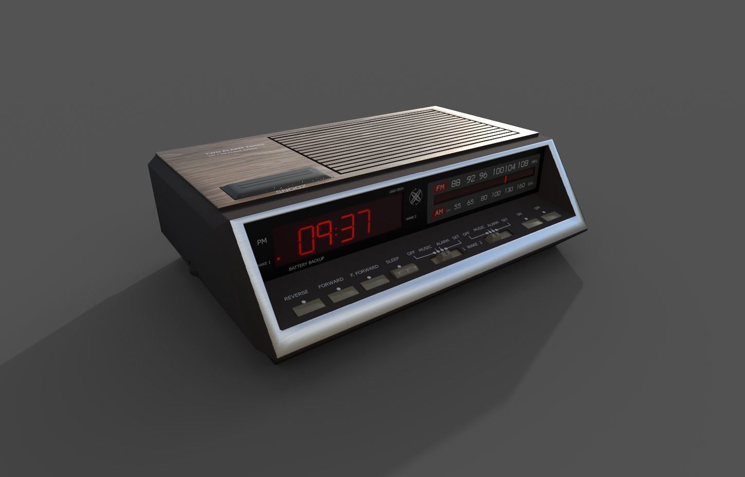Electronic Alarm Clock Radio Vintage Low-poly 3D model_2