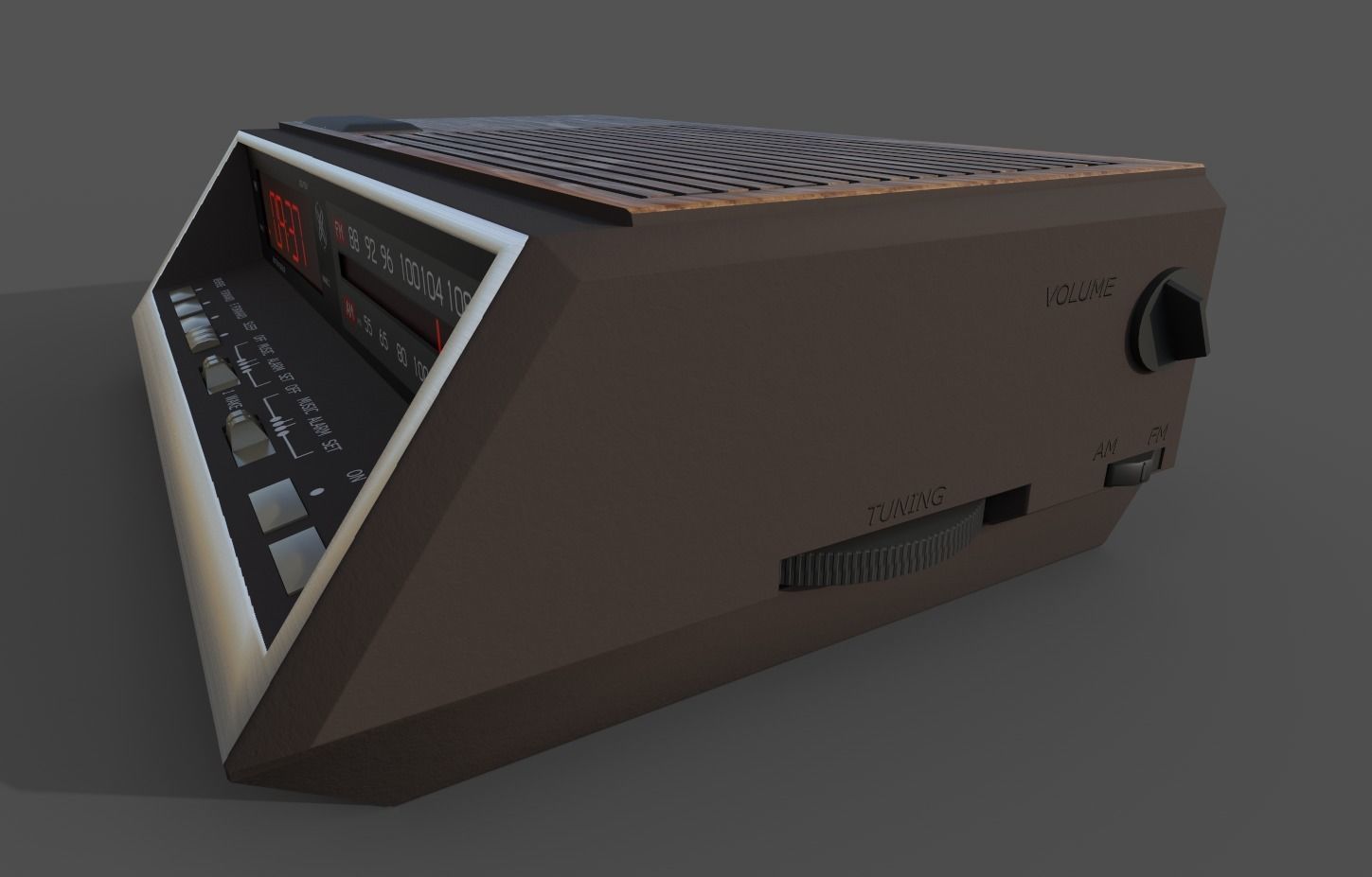 Electronic Alarm Clock Radio Vintage Low-poly 3D model_6