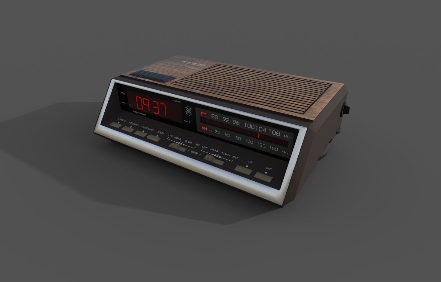 Electronic Alarm Clock Radio Vintage Low-poly 3D model_1