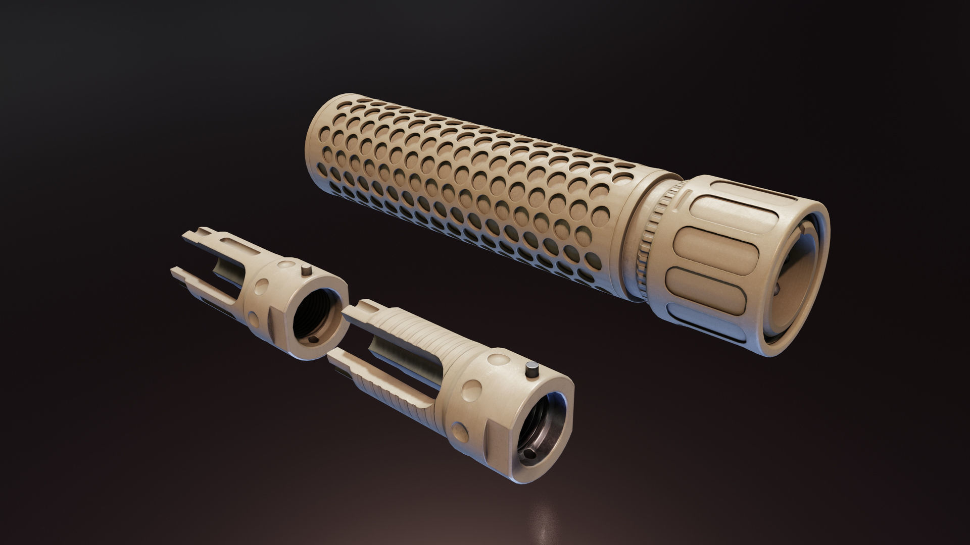 KAC QDC flash suppressor  Low-poly 3D model_4