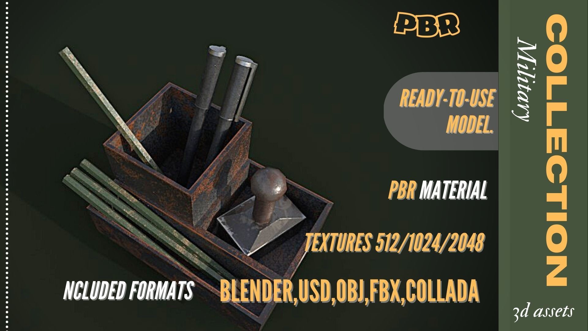 Military pencil holder 3D Low-poly Low-poly 3D model_2