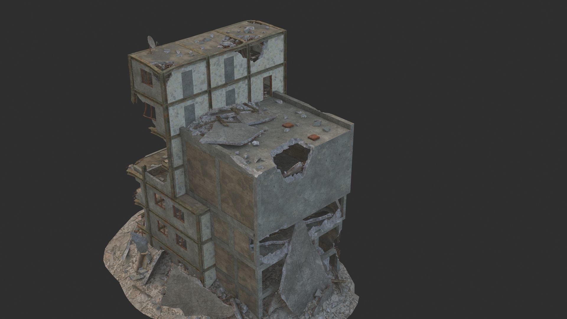 destroyed building Low-poly 3D model_1