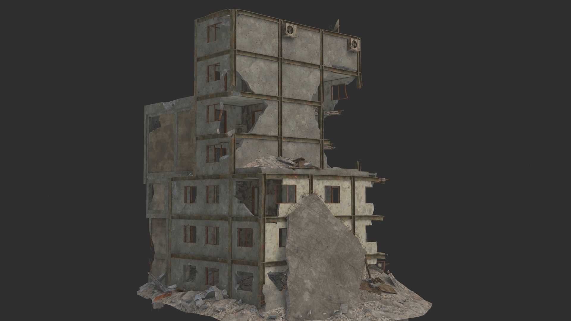 destroyed building Low-poly 3D model_5