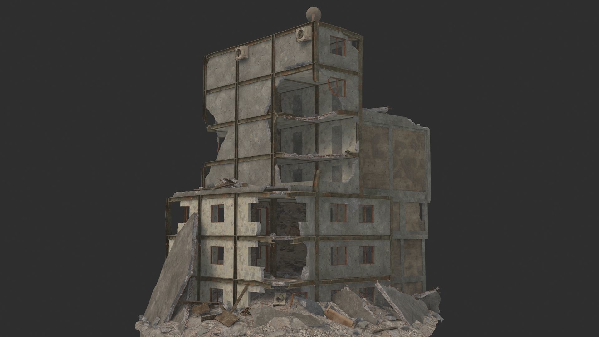 destroyed building Low-poly 3D model_3